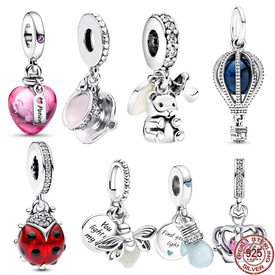 

NEW 925 Sterling Silver Murano Glass Snowflake Snow Globe & Hot Air Balloon Charm Bead Fit Original Pandora Bracelet DIY Jewelry