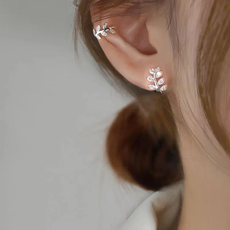 925 Sterling Silver Ear Cuff For Women Zircon Clip On leaf Earrings Gold earcuff Without Piercing Earrings Jewelry ear clip earrings clip earrings ear clip ear accessories