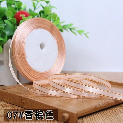 Gold Edged Single Face Satin Ribbon - 22m Roll, 6mm Width for Elegant Wedding and Gift Decoration