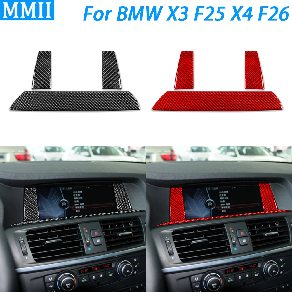 

Панель экрана из углеродного волокна для BMW X3, F25, 11-17, X4, F26, 14-17, Декоративная полоса, подходит для украшения салона автомобиля, аксессуары, наклейка