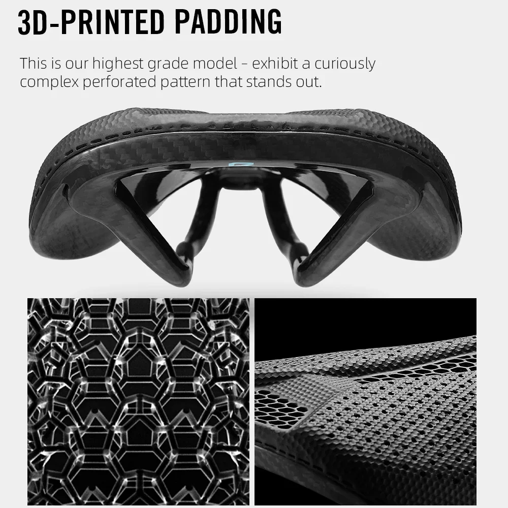 RYET Full Carbon 3D Printed Bike Saddle 265mm*142 Bicycle Seat MTB Gravel Road Wide Seating 7*9mm Cycling Cushion Parts
