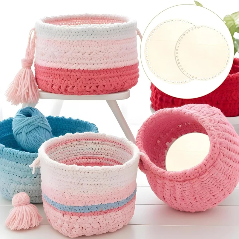 5PCS Wooden Basket Bottom, 5 Size Oval Circle Blank Solid Crochet Basket Wood Base For DIY Craft Weaving Supplies