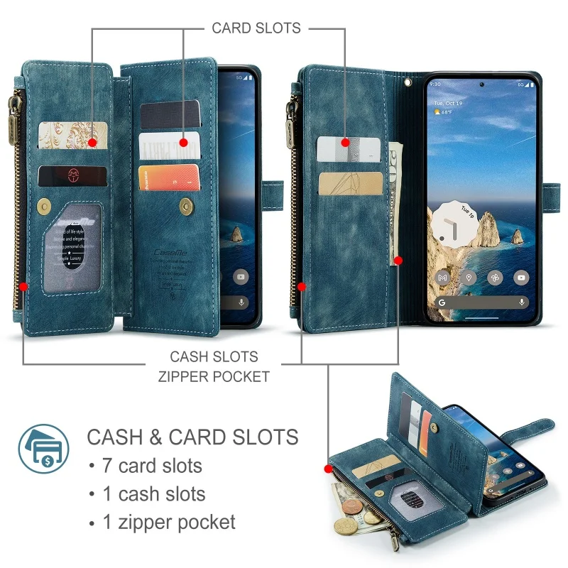 Leather Zipper Wallet Phone Case with Lanyard and Card Holder