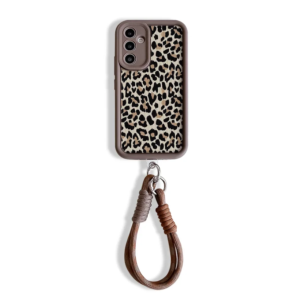 Leopard Print Wrist Chain Lanyard Soft TPU Phone Case