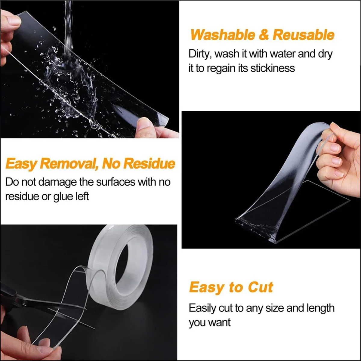 Transparent Double-Sided Adhesive Tape - Super Strong & Reusable