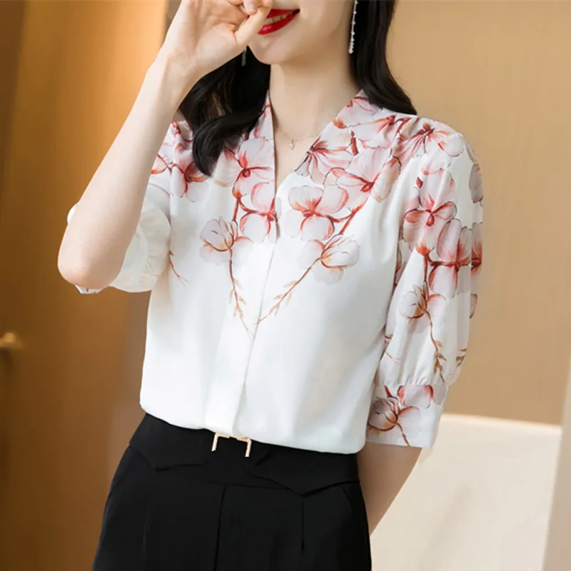 Korean Silk Women Blouses Shirt Women 