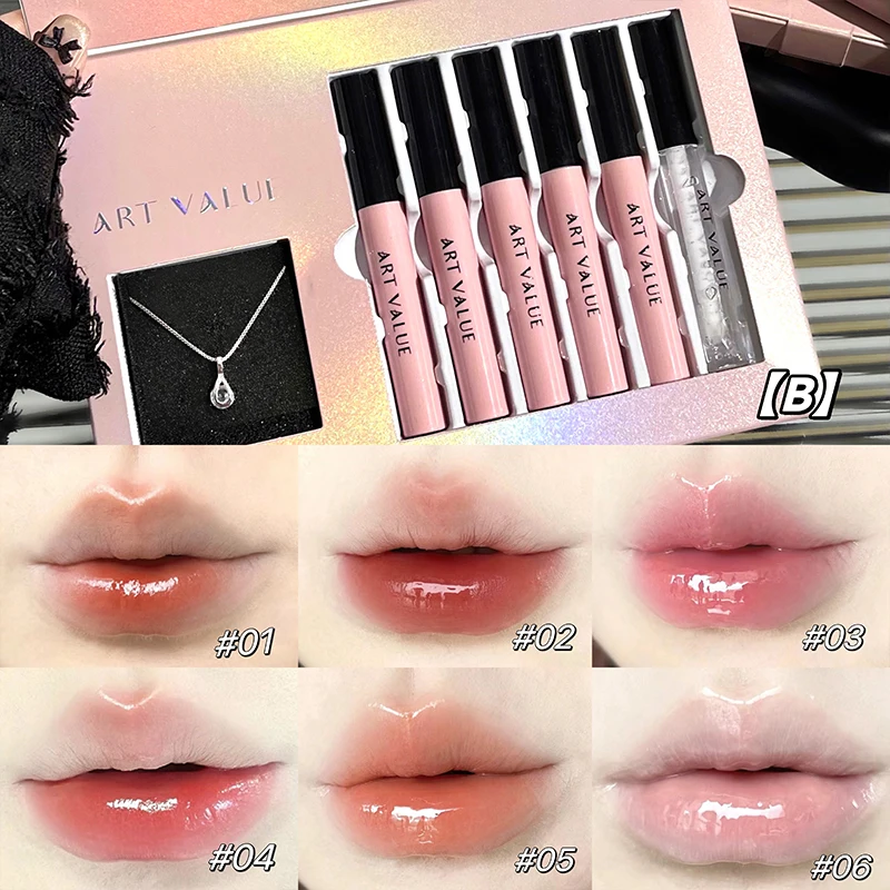 Liquid Lipstick Set Mirror Lip Glaze Clear Lip Oil Plumper Matte Lip Gloss Lips Makeup Lipstick Necklace Valentine'S Day Gifts 3