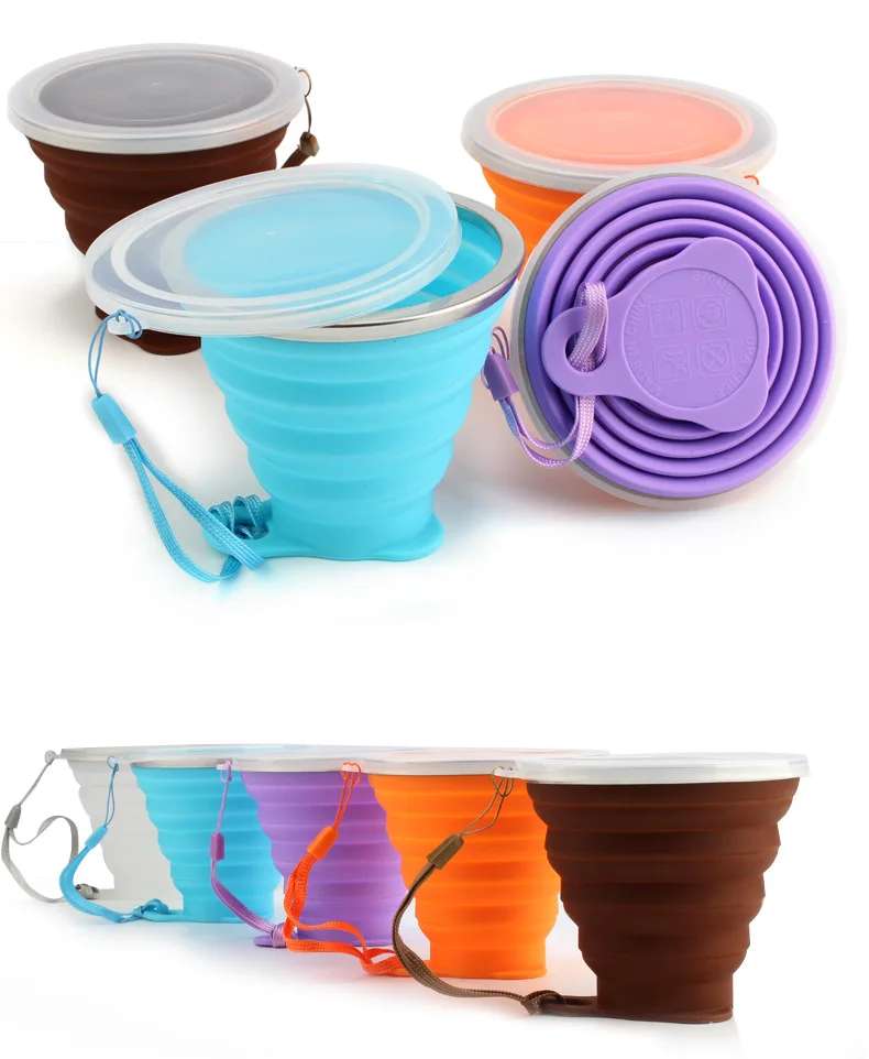 Folding Cups 200ml BPA FREE Food Grade Water Cup Travel Silicone Retractable Portable Outdoor Coffee Handcup folding cup