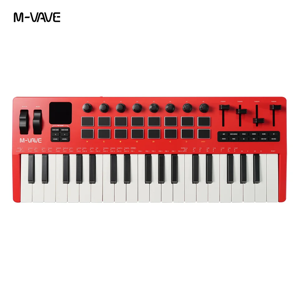 M-VAVE SMK-37 Pro 37-Key Red MIDI Controller With 16 RGB Pads 8