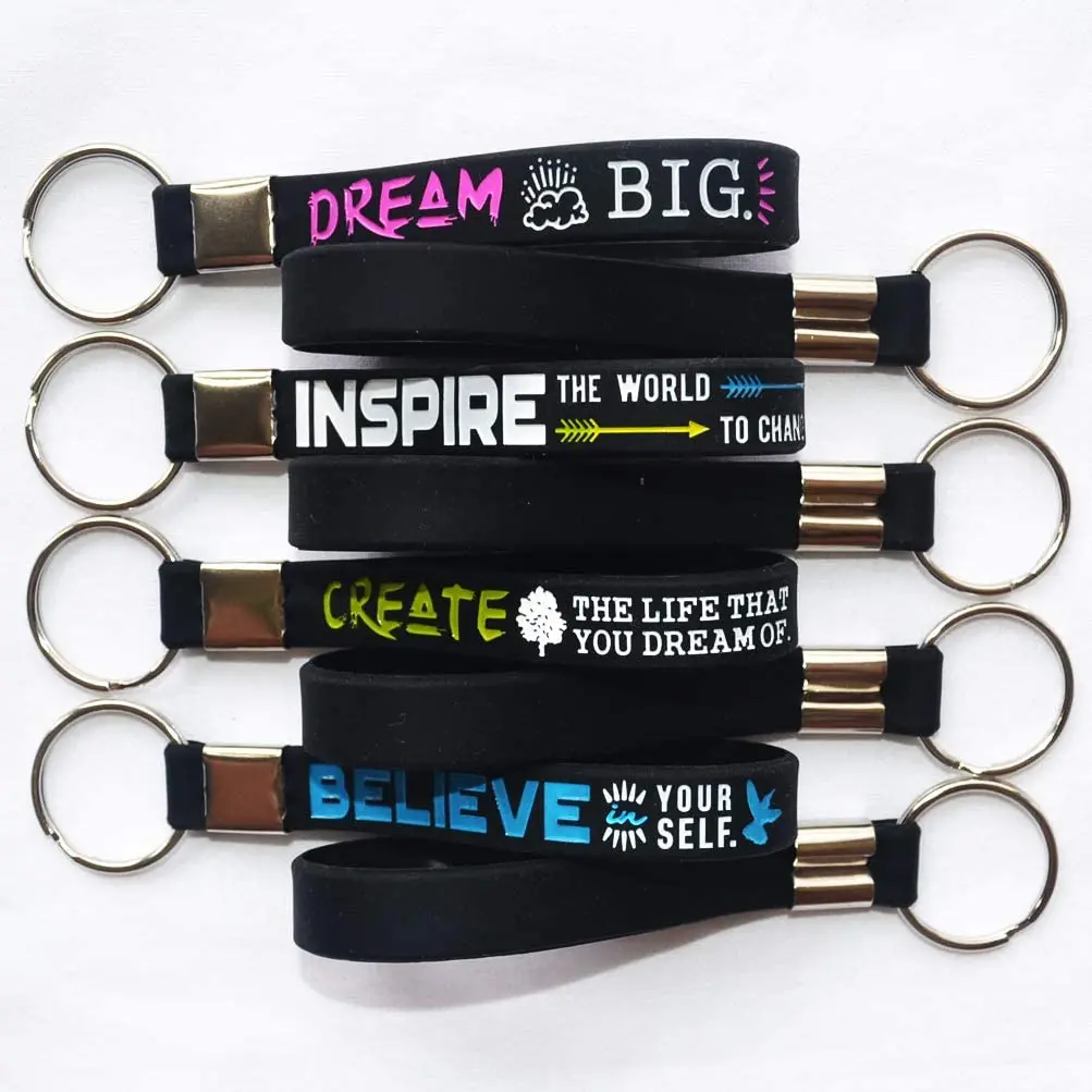 (12-Pack) Dream, Believe, Inspire, Create - Motivational Quote Keychains Silicone Inspirational Gifts and Party Favors