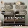 Vabches Shoe Storage Bench with 2 Flip Drawers & Coat Rack Wooden Shoe Cabinet with Padded Seat Cushion for Entryway Furniture 5