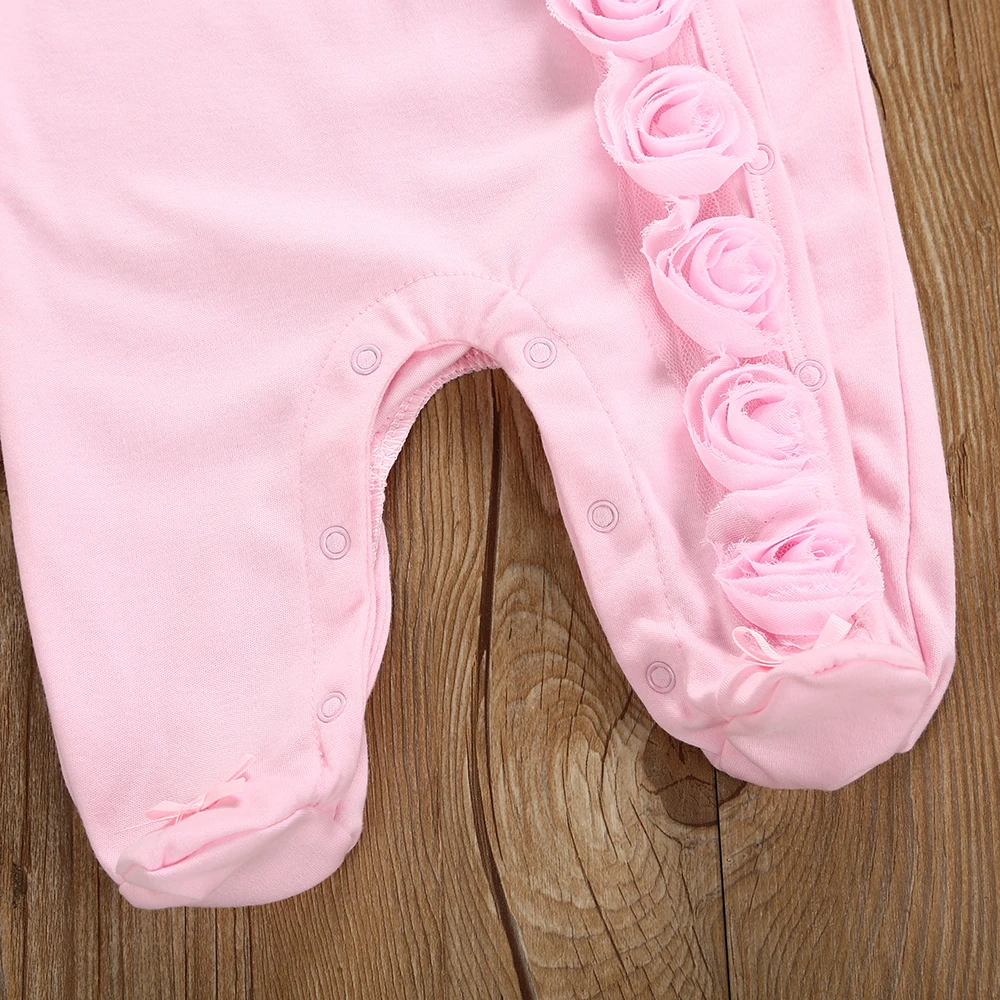 Newborn Baby Girl Clothes 2pcs Long Sleeve Lace Romper & Headband Set Cotton Flower Footies Newborn Baby Girl Gift