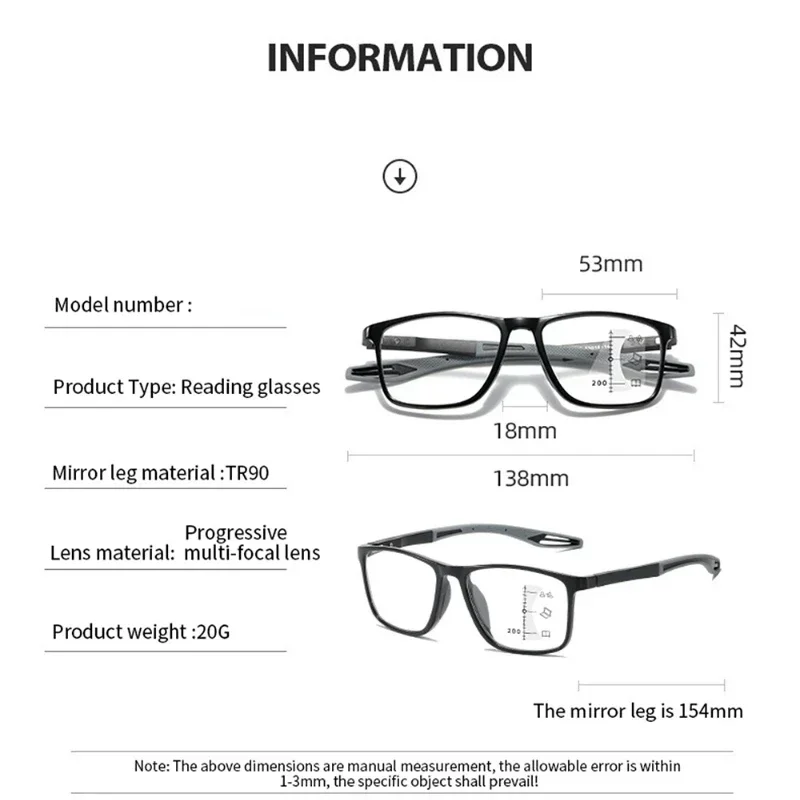 TR90 Anti-blue Light Multifocal Reading Glasses Men Women Progressive Near Far Eyewear Ultralight Sports Farsight Eyeglasses Reading Glasses