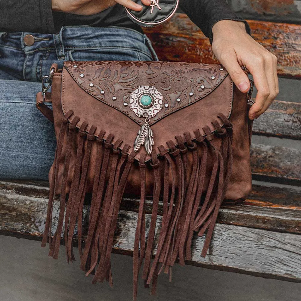 Women Shoulder Bag Celela Western Design Shoulder Bags For Women Vintage Messenger Rivet Tassel Designer Luxury Ethnic Clutch