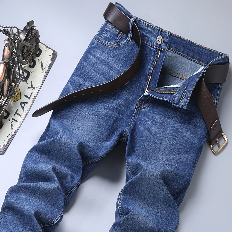 WTHINLEE New Casual Jeans Men's Fashion Business Straight Denim Trousers Blue Gray Brand Clothing Classic Stretch Work Pants 4