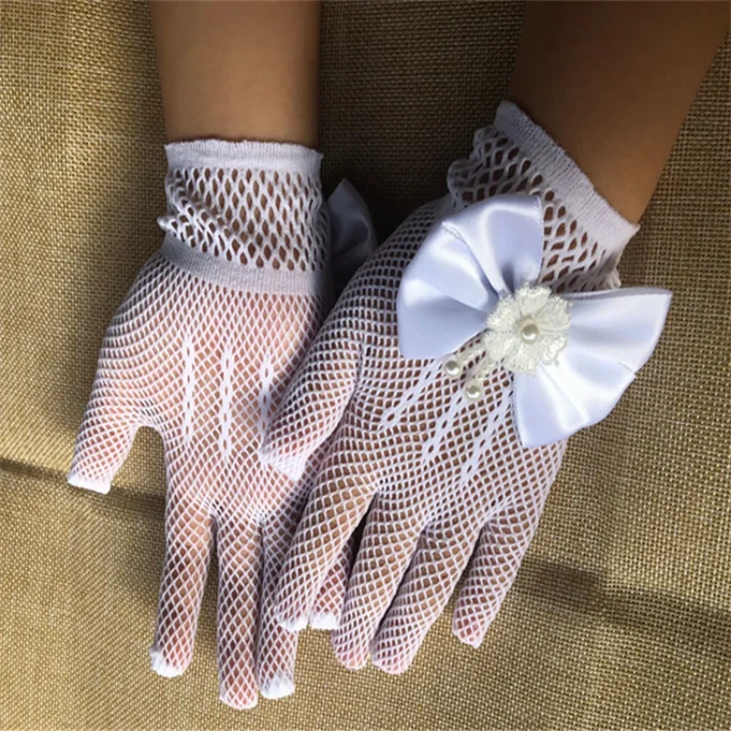 Fashion Princess Wedding Gloves for Girls Mesh Evening Children's Holiday Accessories with Birthday Bow Performance Gloves for wedding gloves
