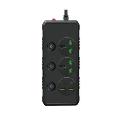 Universal Power Strip with USB - C Ports & Surge Protection, 1.9M Extension Cord - 2 Sockets - black (3 pin US plug)