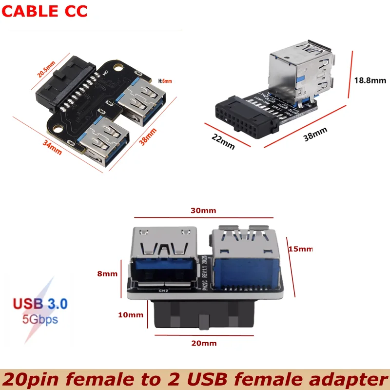 Adattatore USB 3.0 Da 19 Pin A Doppia Porta Tipo A: Convertitore Per Scheda Madre PC, 5 Gbps, Retrocompatibile