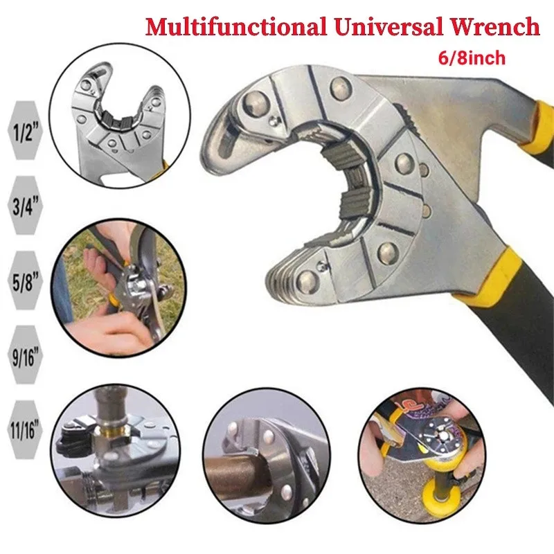 6 In / 8 In Multifunctional Adjustable Universal Wrench with Chrome