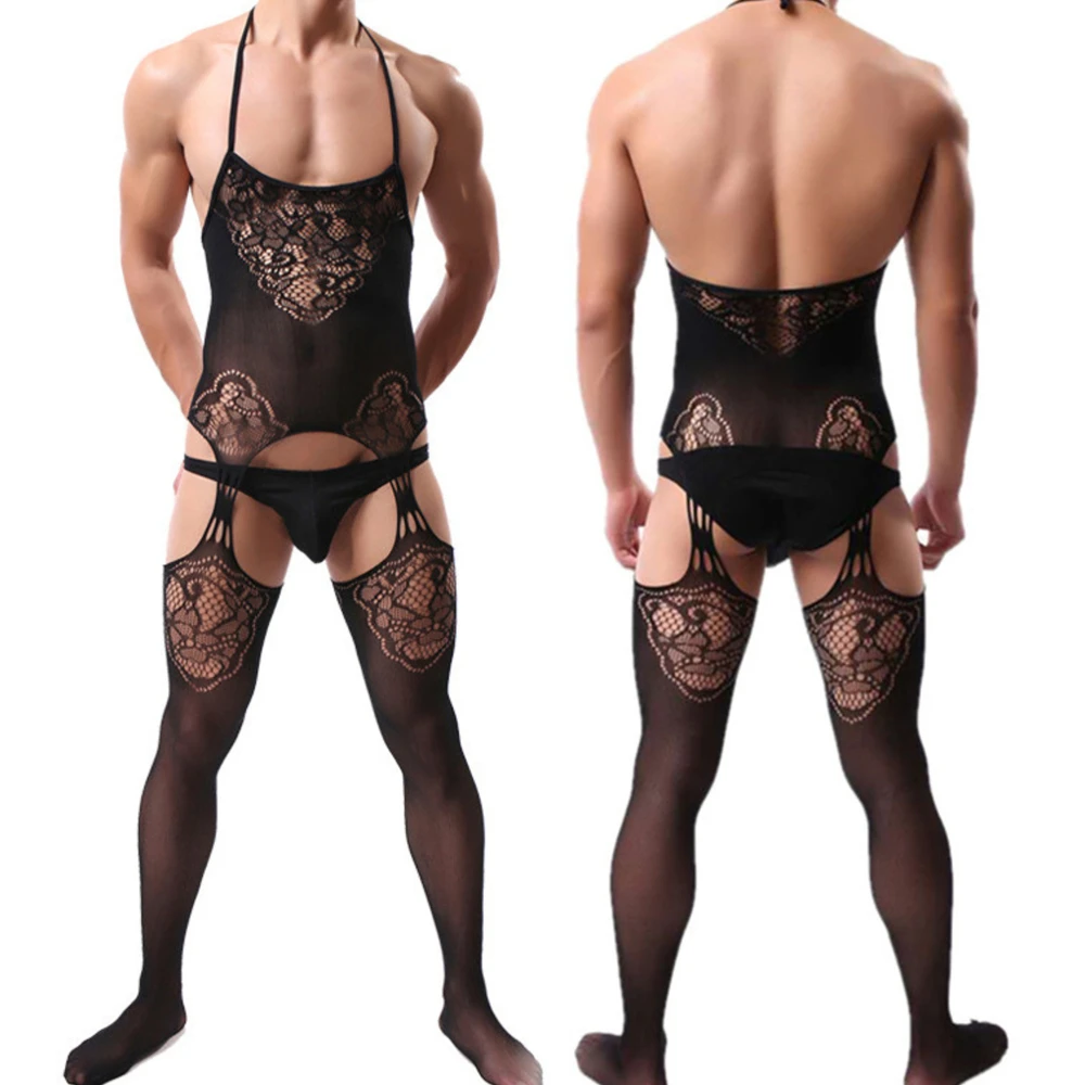 Bodystocking Men Bodysuit Mesh Erotic Underwear Sexy Hollow Sleeveless Transparent One-piece Performance Gay Costumes men underwear sexy lingerie