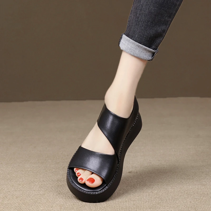 summer new wedge heel open toe casual luxury designer shoes sandals women's handmade re...
