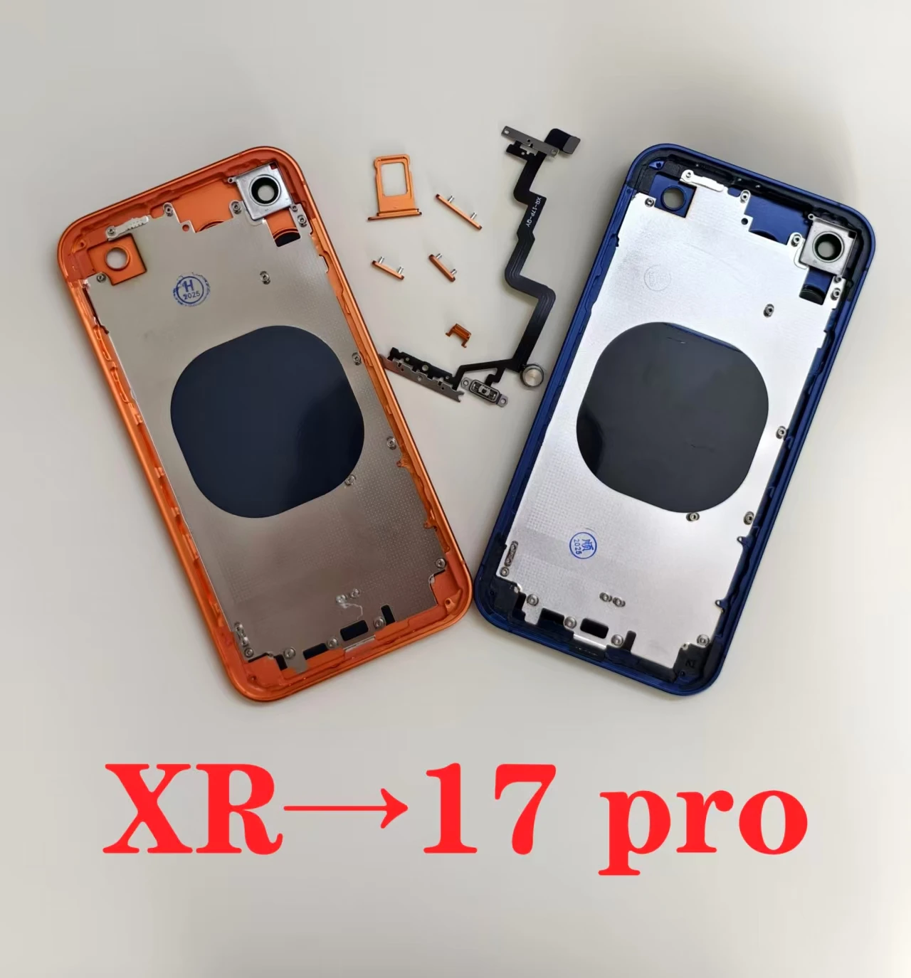 Full Assemble Titanium Flat Diy housing For iPhone XR to 17 Pro ,XR Chassis Convert to Shiny 17 Pro XR like 17 Pro Backshell Kit