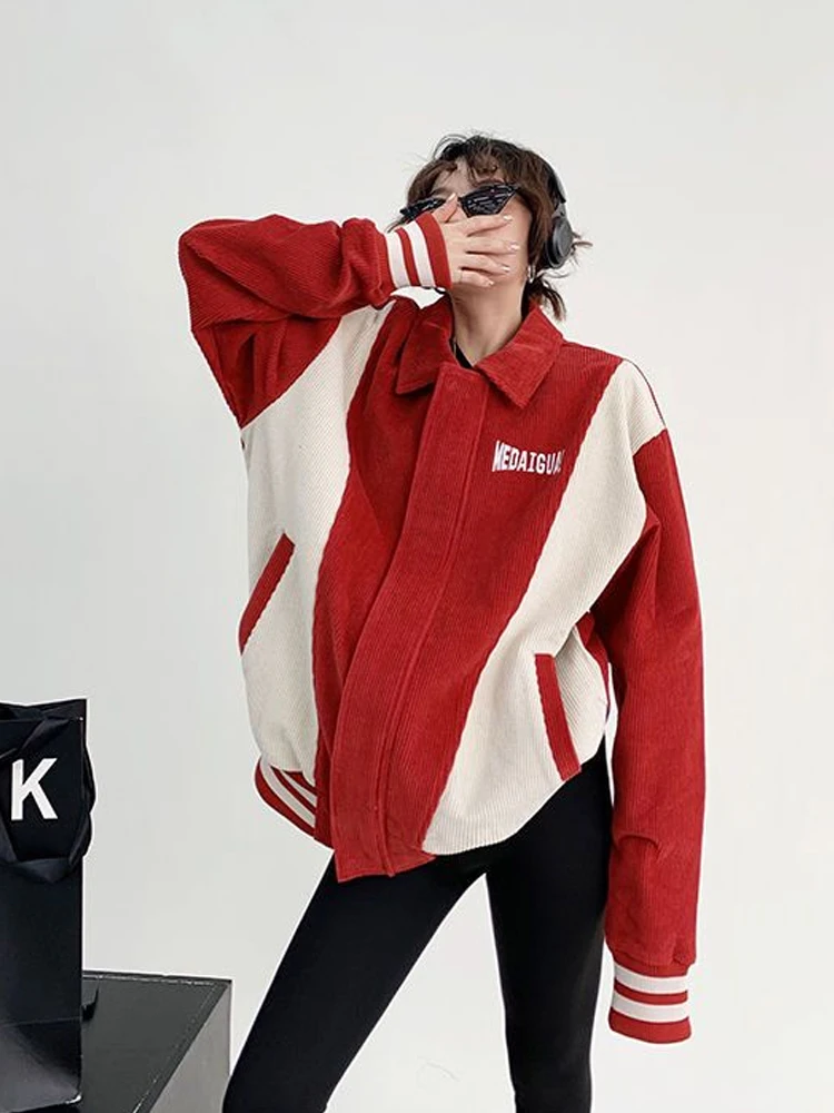

Baseball Uniform Loose Heavy Industry Corduroy Color Matching Couple Versatile Jacket Men's Jacket Jackets For Women Traf