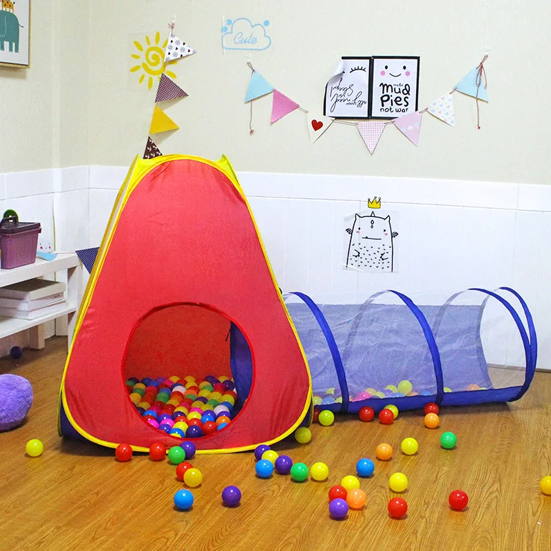 Child Indoor Tunnel 2 In 1 Tent House Play Toys Foldable Children Crawling Portable Ball Pool Little Houses For Boys Kids Gift