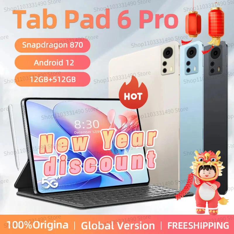 

Tablet Pad 6 Pro Android 12 Snapdragon 870 2023 Original Global Version Tablets PC 12GB+512GB 5G Dual SIM Card WIFI HD 4K Mi Tab