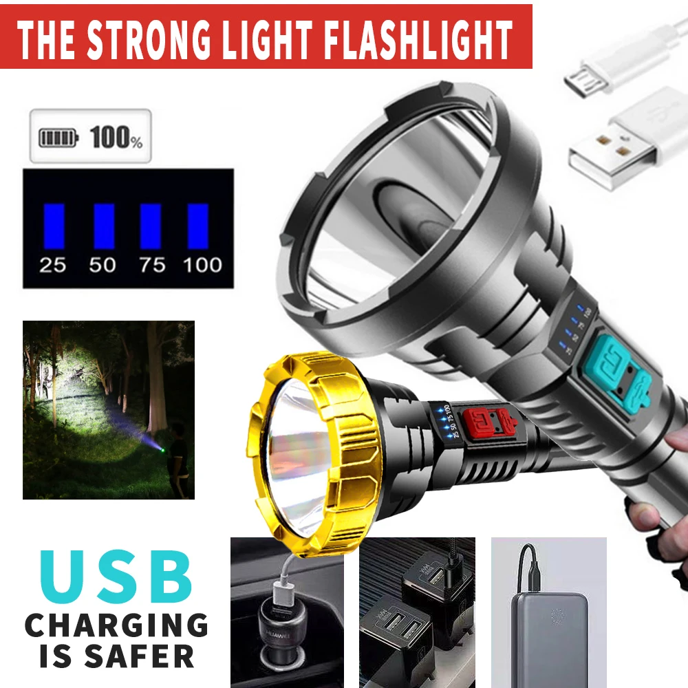 

Protable LED Flashlight USB Rechargeable Torch Waterproof Camping Hiking Walking Flashlamp Built-in Li-battery Outdoor Equipment