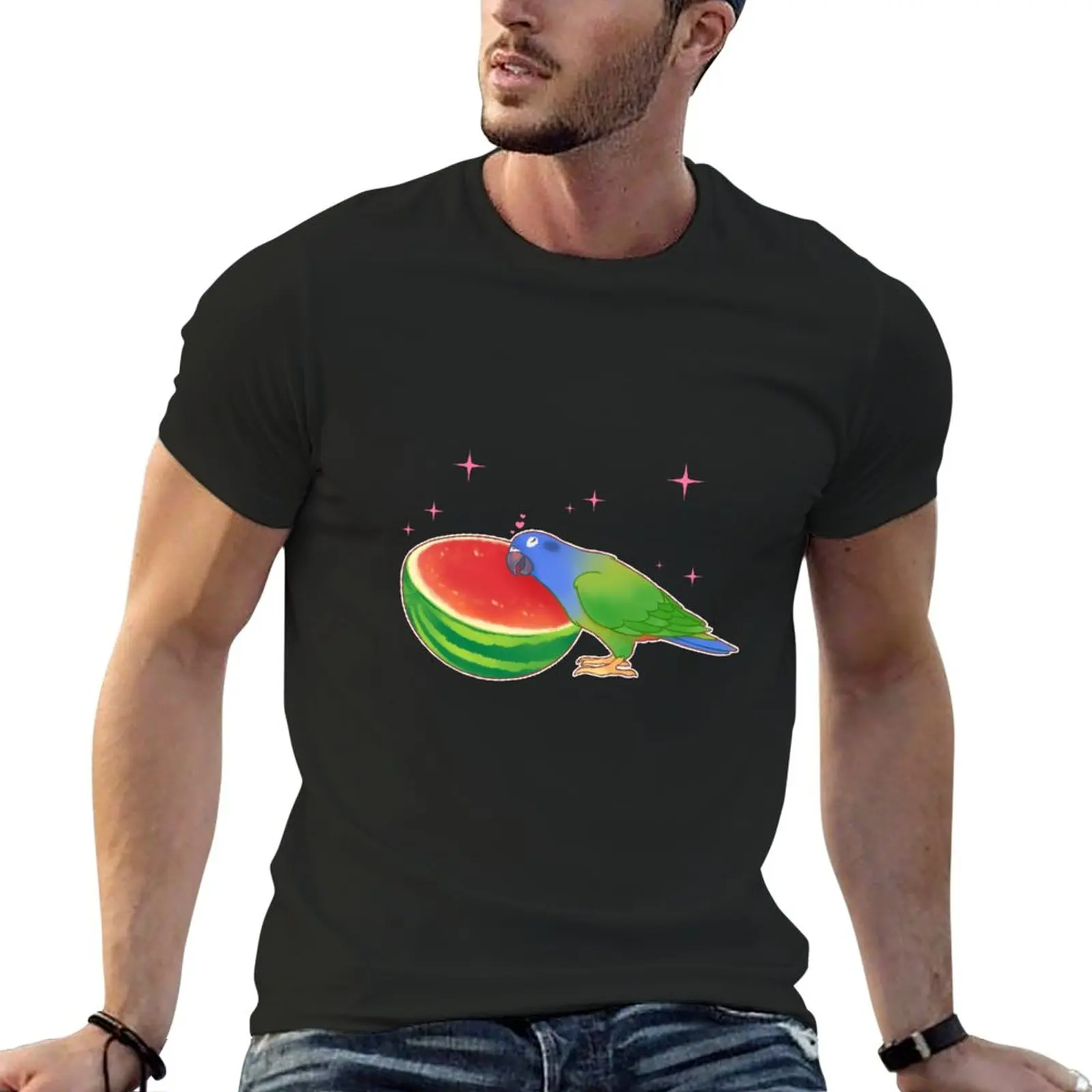 

Parrot loving a watermelon T-Shirt animal prinfor boys oversized anime boys animal print shirt black t-shirts for men