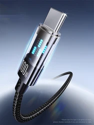 Super Fast 100W Type C to Type C Braided Charging Cable with LED Indicator - 1m (Black)