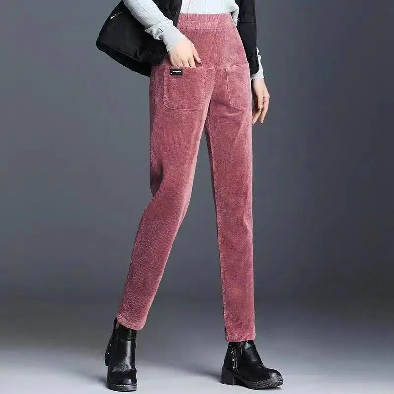 Autumn and Winter New Patchwork Pockets Solid Loose and Thickened Casual Fashion High Waist Women's Harlan Straight Leg Pants