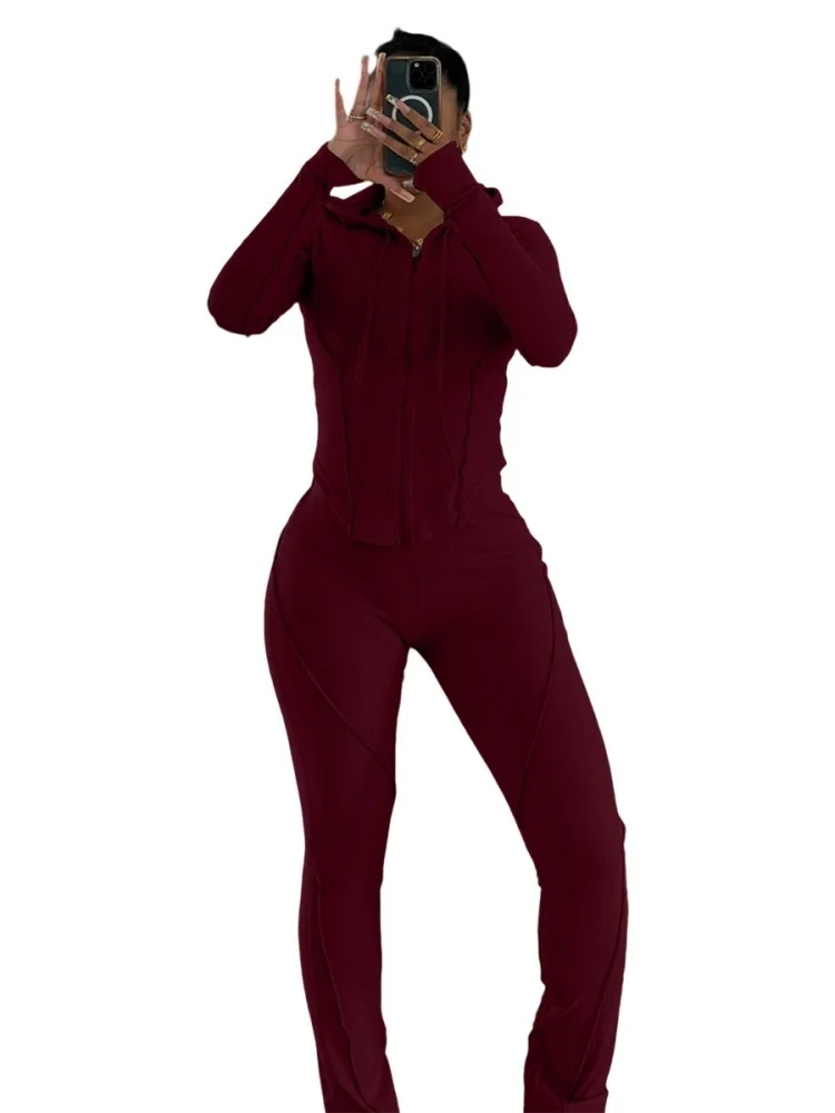 Wmstar Two Piece Set Women Wholesale Fashionable Casual Sporty Autumn Winter Cities Featuring Combination Threaded Pit Strips