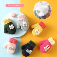 0-4Years Kids Winter Mittens Boys Girls Knitted Gloves Cute Candy Color Children Warm Full Finger Mittens Baby Gloves with Rope 2