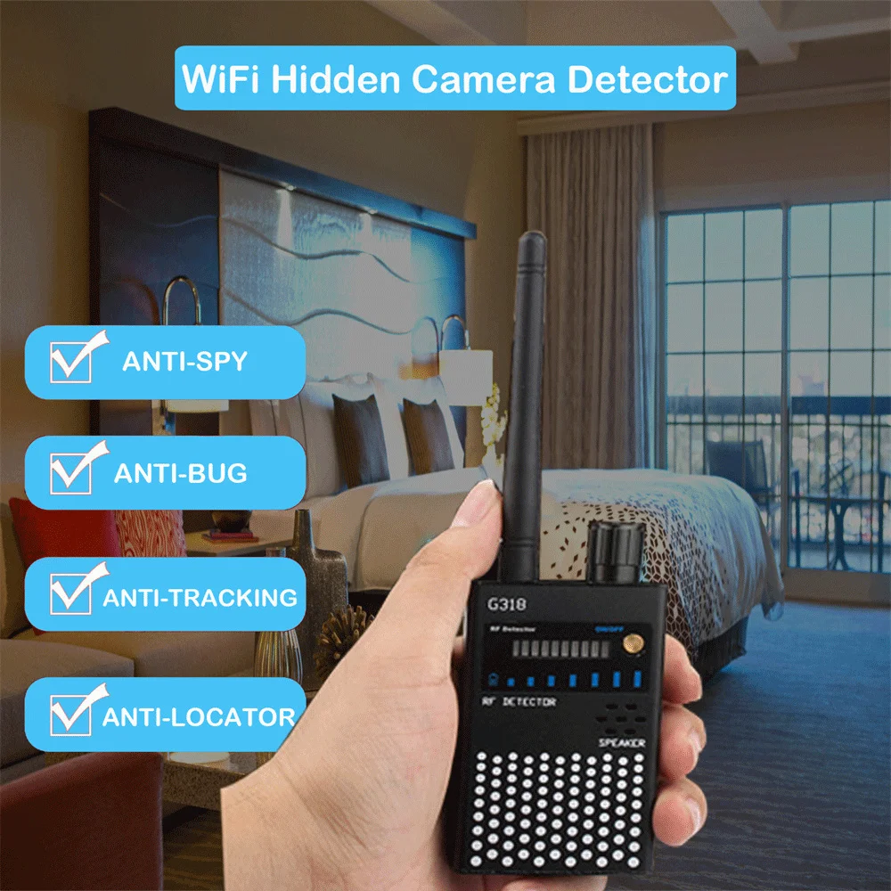 G318 G319 Anti-Spy RF Signal Detector GSM Audio Bug GPS Tracer Lens Device Finder Wireless Spy Camera Anti Candid Camera Scanner hidden camera detector infrared camera detector camera detector signal detector