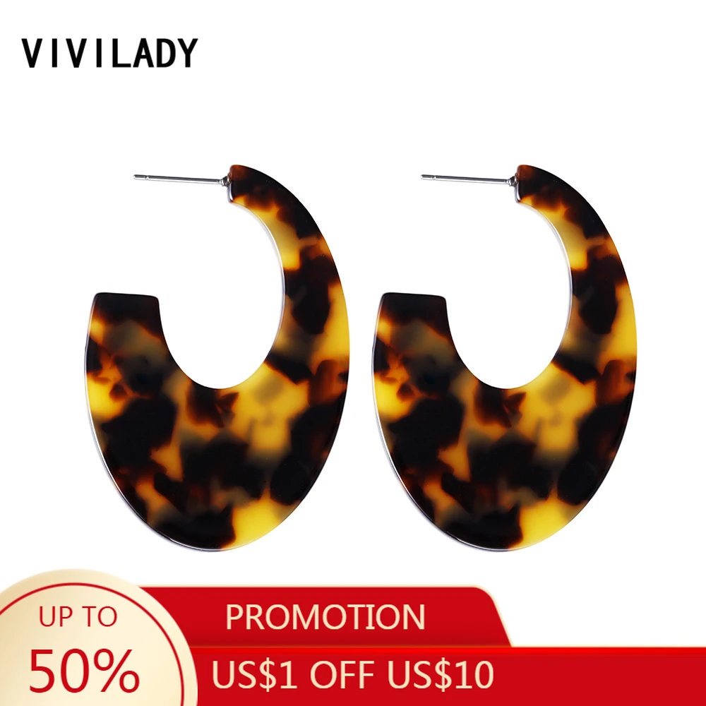 VIVILADY Fashion Office Oval Hoop Earrings Women Circle Acrylic Acetic Acid Brincos Boho Leopard Anniversary Jewelry Party Gifts