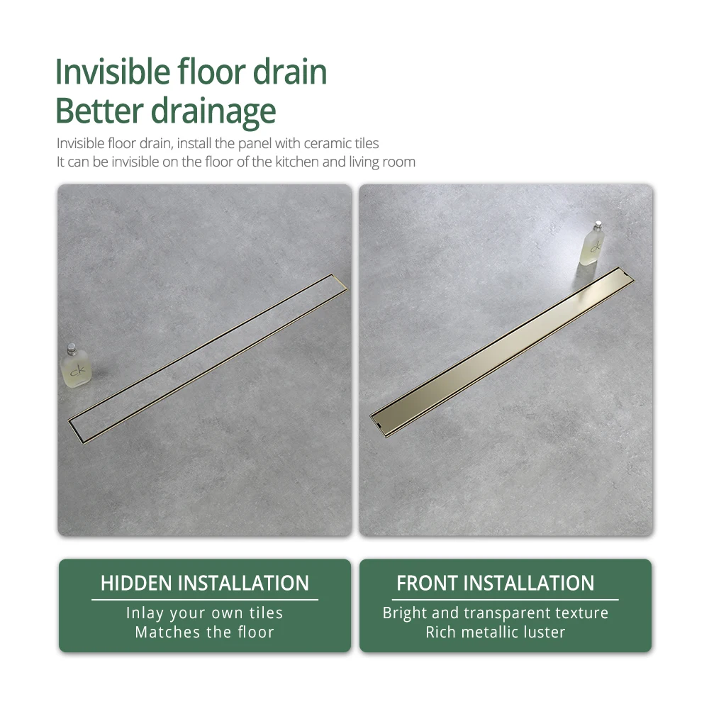 Floor Drain Linear Shower Drain Stainless Steel Tile Insert 60-90CM Deodorize Rustproof Bathroom Accessories Floor Drain