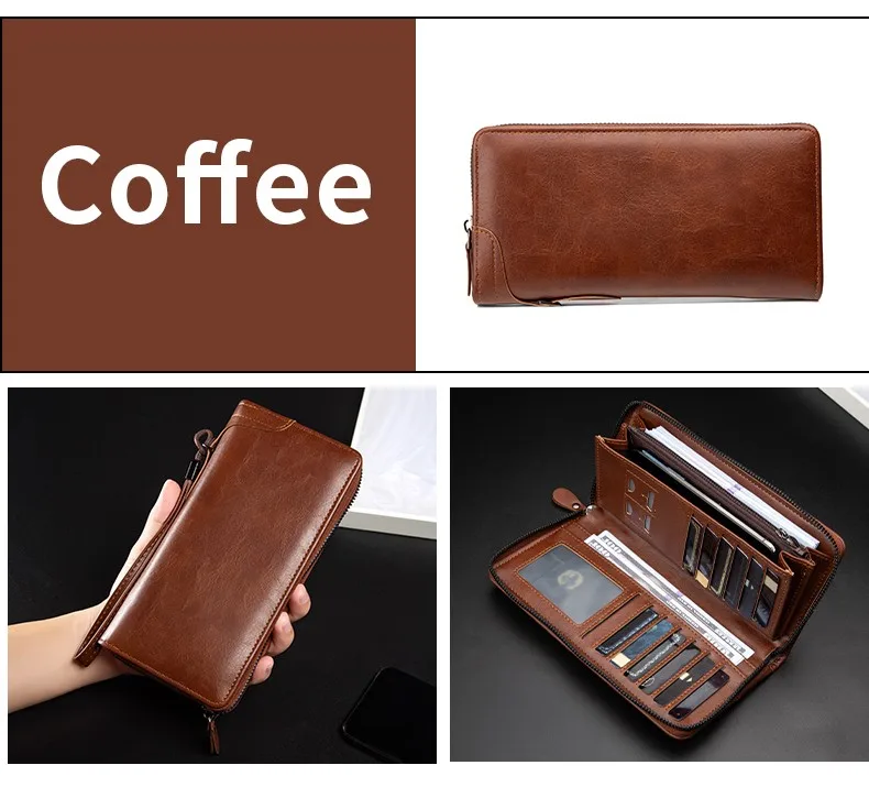 Herren-Langbrieftasche mit Reißverschluss, hochwertige PU-Leder-Geldbörse für Herren, RFID-blockierende Business-Clutch, Kreditkartenetui, Herren-Geldbeutel – Detail 13