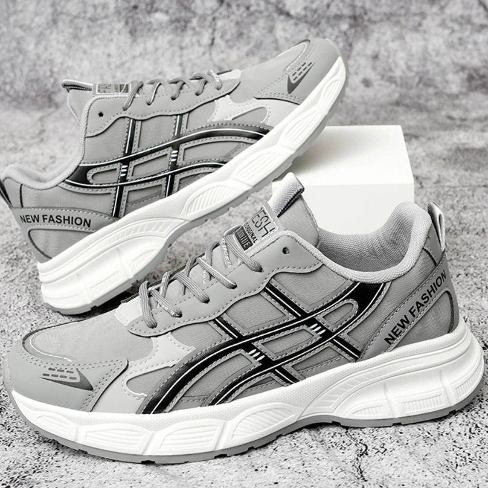 

Мужские кроссовки весна-осень 2023, новая уличная Нескользящая мужская повседневная обувь, модная массивная кожаная мужская обувь на шнуровке