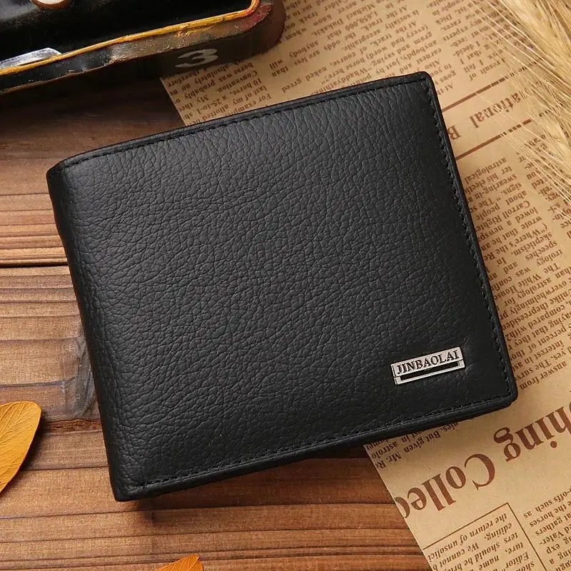 Nuevas carteras para hombre, producto Premium, Cuero de vaca real para hombre, Walet corto negro, Portefeuille Homme