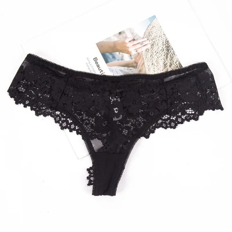 Women Panties Sexy Underwear Black Lace Panties Lingerie Female Floral Lace Briefs Perspective Finetoo Design Ladies Pantys