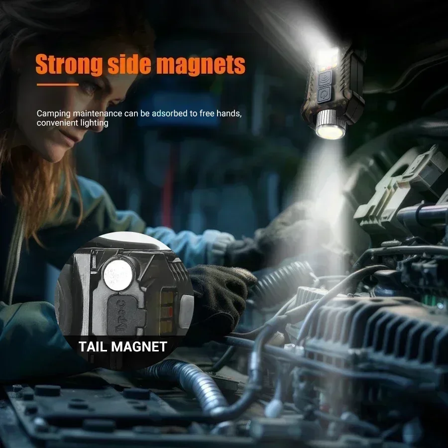 XW005 LED 휴대용 전조등 USB C 충전식 토치 작업 조명 UV 라이트 테일 자석 램프 야외 캠핑 낚시 랜턴