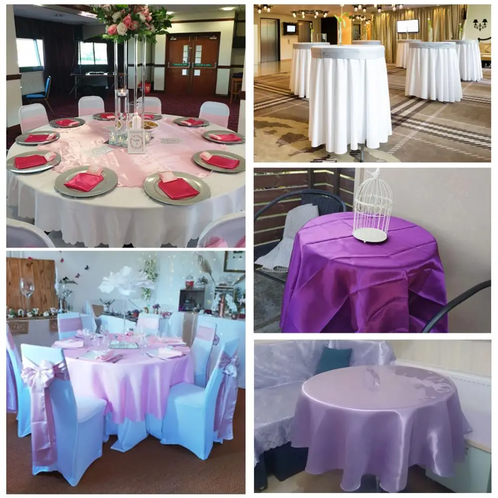 Round Table Cloth Satin Tablecloth Overlays Wedding Christmas Baby Shower Birthday Banquet Decor Home Dining Table Cover 3