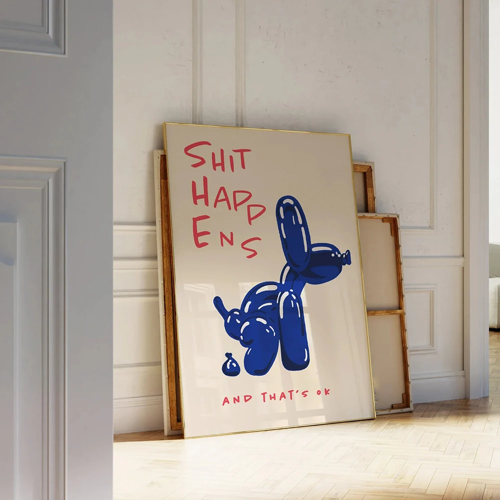 Tela Merda Cache e così bene Pittura Citazione Poster per soggiorno Camera da letto Decorazioni per la casa Modern Blue Balloon Dog Wall Art - immagine 2