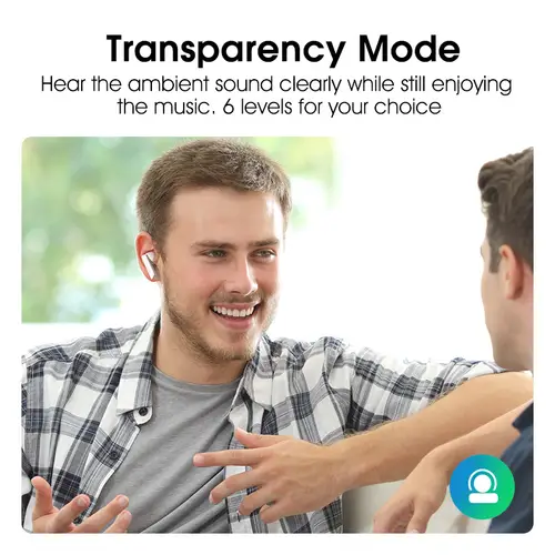 QCY HT05 ANC Wireless Earphone 40dB Noise Cancelling Bluetooth 5.2 Headphone 6 Mic ENC HD Call TWS Earbuds Transparency Mode - Image 6
