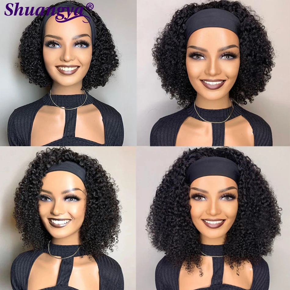 Kinky Curly Headband Wig 100% Human Hair Short Afro Kinky Curly Wig 200 Density Deep Wave Scarf Wig Indian Water Wave Scarf Wigs