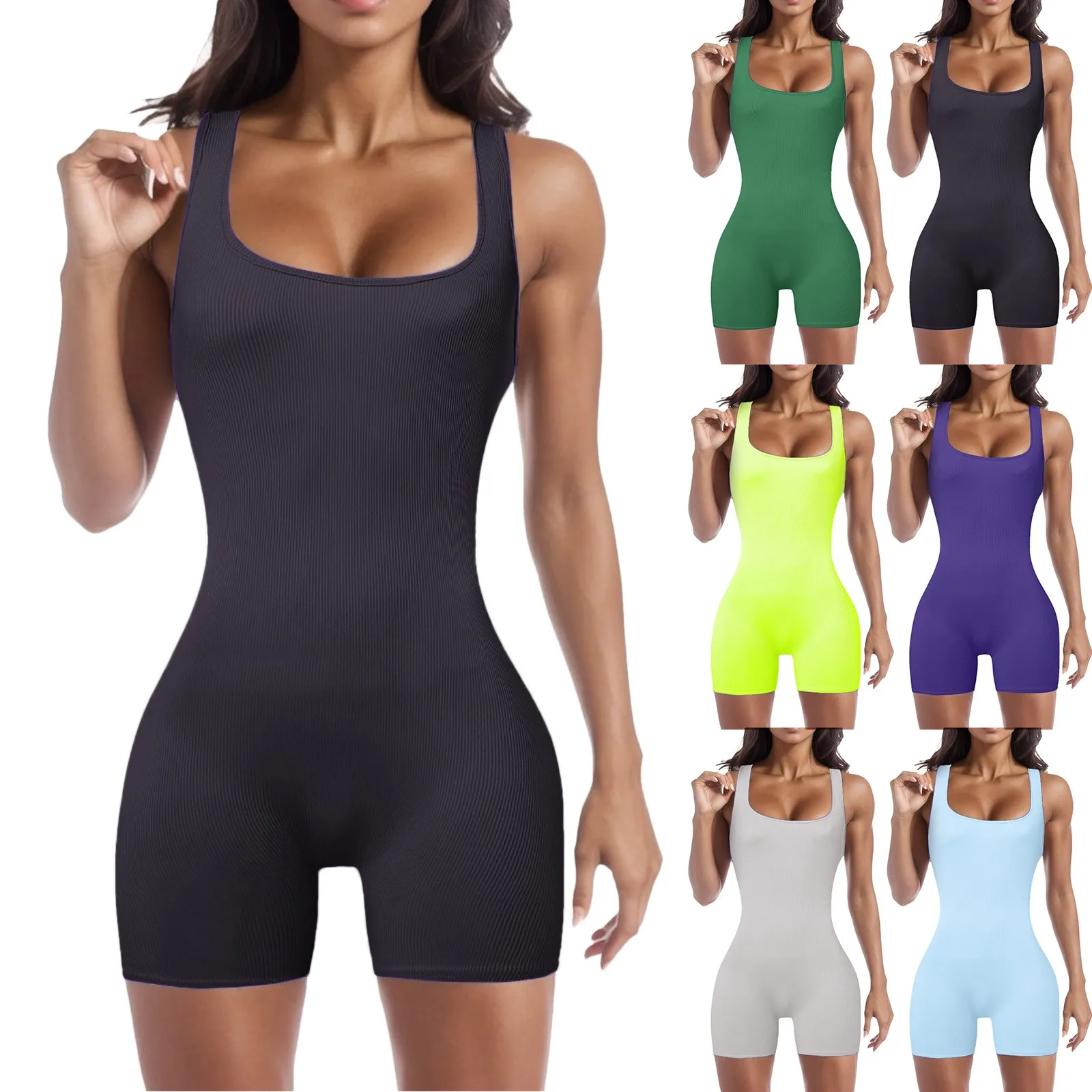 New Women's Yoga Rompers Spaghetti Strap Sports Romper Ladies Solid Skinny Shorts Overall Fitness Bodycon Jumpsuits Sportswear