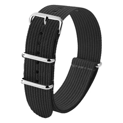 Ribbed Nylon Woven Watch Strap - Sporty Fabric Canvas Wristband - 22mm (Black)