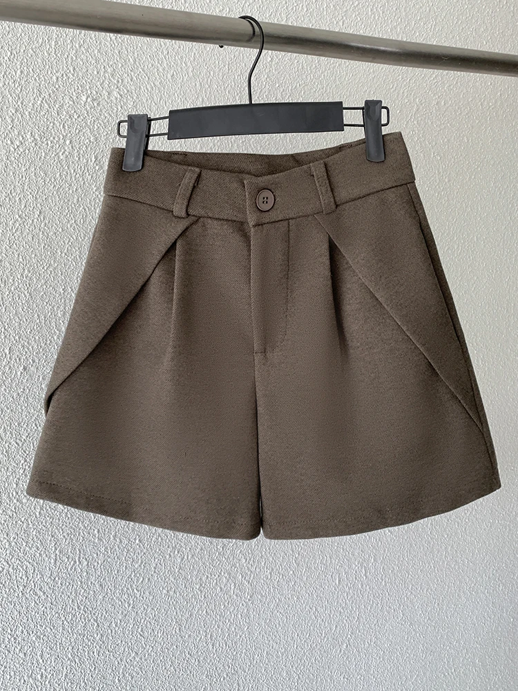 QOERLIN Stylish Winter New Woolen Boot Shorts High Waist Wide Leg Pocket Shorts Elegant A-Line Suit Shorts Korean Fashion 2024